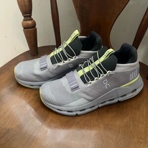 On CloudNova Running Gray and Neon Green Sneakers